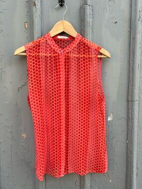 Equipment femme sheer silk pink polka dot tank, size M